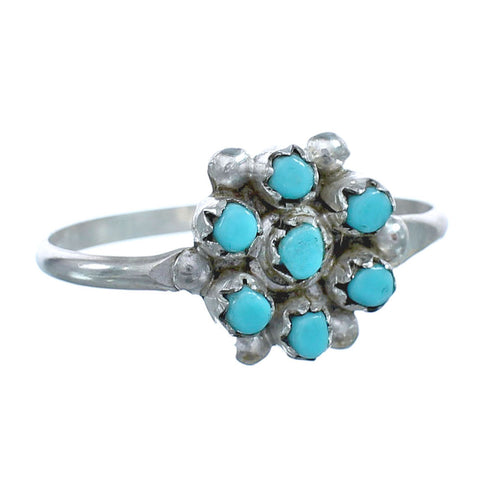 Native American Zuni Authentic Sterling Silver Turquoise Ring Size 8 JX122433